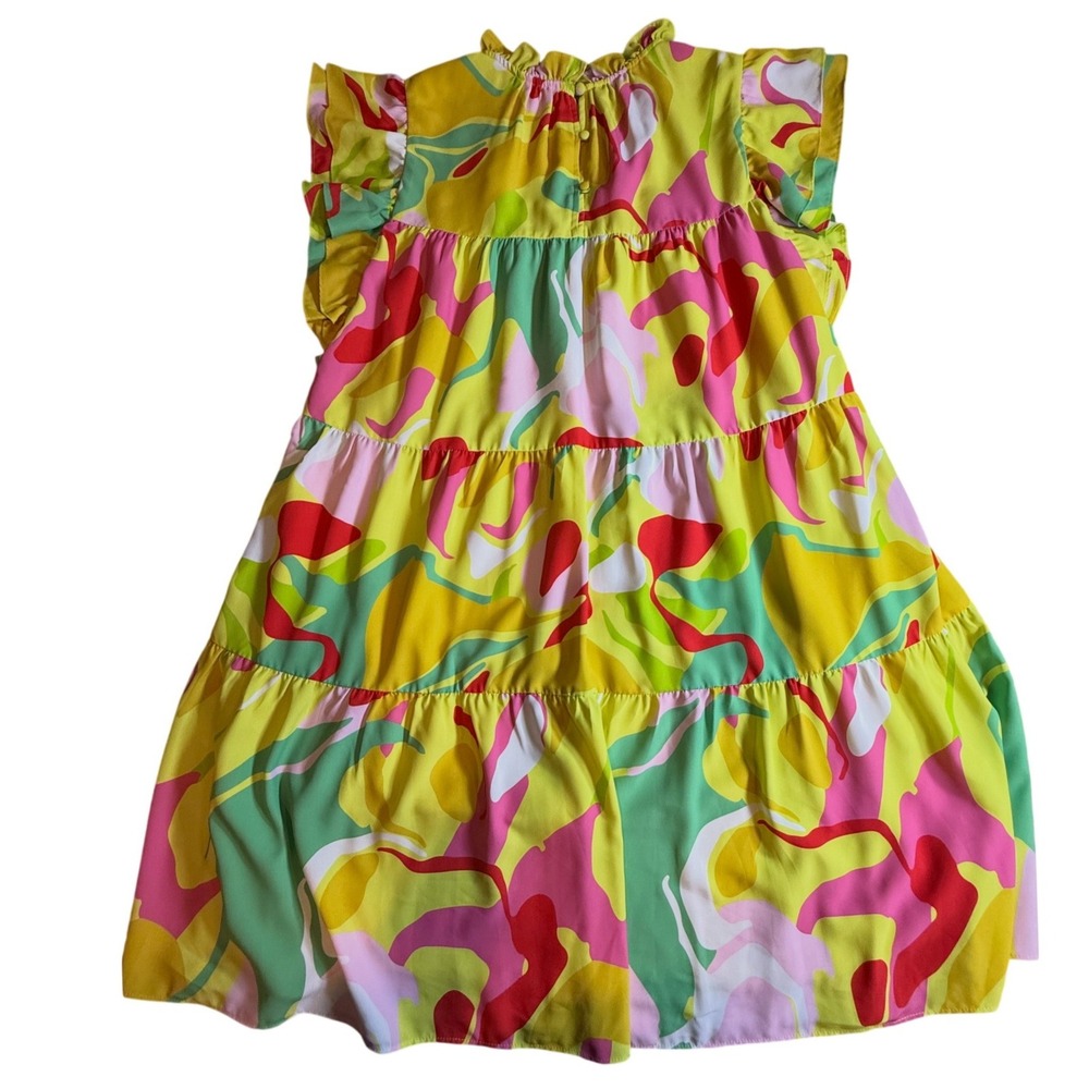 Crosby by Mollie Burch XL Dress Abstract Floral Ruffle Tiered Babydoll Mini